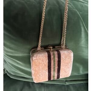 VINTAGE striped velvet mini box bag gold chain crossbody tan brown made in Italy